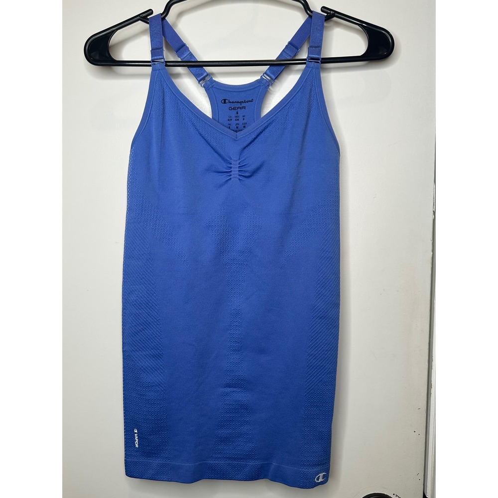 Champion Gear Vapor Seamless Tank Top Blue Ruched V-Neck Racerback Small